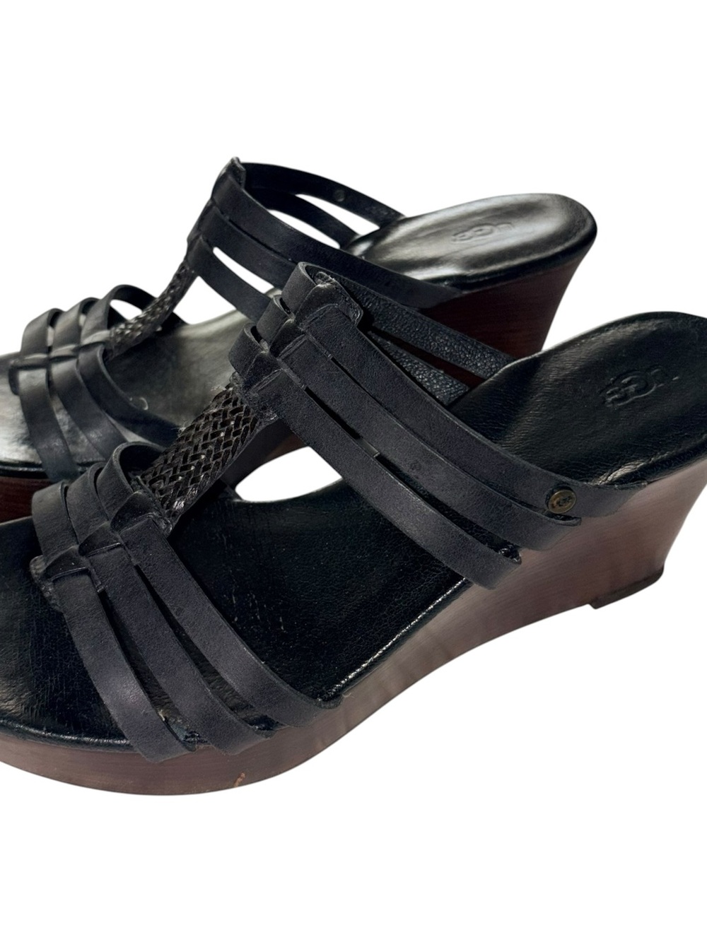 UGG Australia MATTIE Black Leather Wedge Heel size W9.5